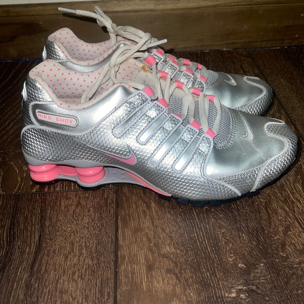 Metallic silver and pink Nike shox